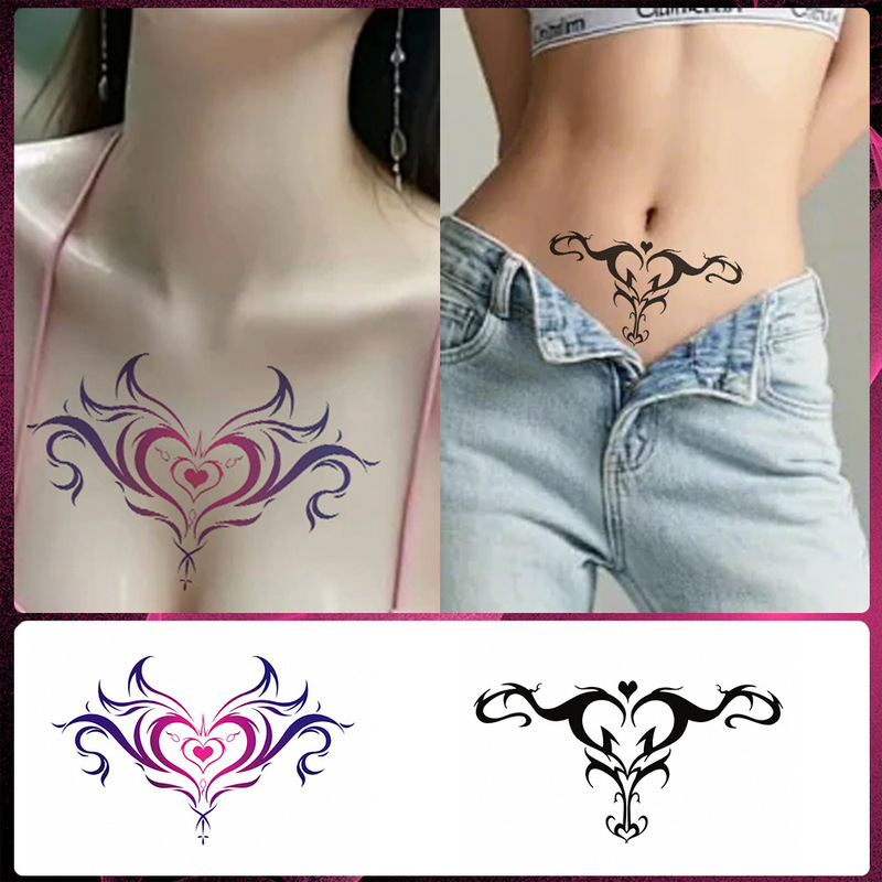 Subculture heart-shaped tattoo stickers for chest and lower abdomen, ins-style sweet and cool temporary stickers