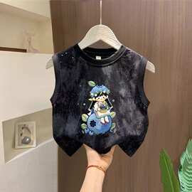 男女童纯棉透气夏季新款帅气潮流亮片夏装儿童无袖扎染上衣背心