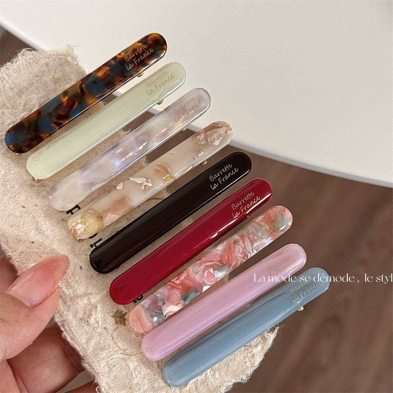 Korean style gold label cute little baguette clip French acetic acid texture temperament pure color side bangs clip hair accessories Korean style gold label cute little baguette clip French acetic acid texture temperament pure color side bangs clip hair accessories