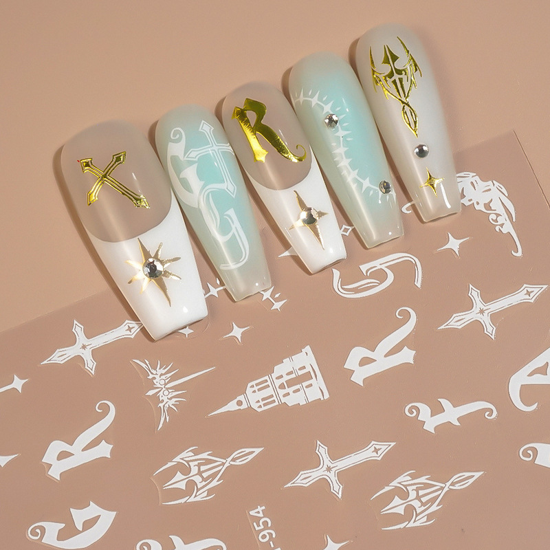 Redanco's New 3D Plane Ins Popular Nail Art Stickers Hot Stamping Silver Gothic Impression Nail Stickers Dh-954