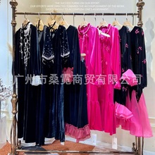 乔文娜重工真丝丝绒连衣裙复古法式女装尾货批发走份厂家一手货源