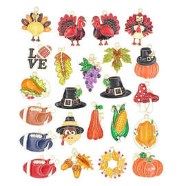 跨境热销感恩节合金滴油套装 火鸡南瓜玉米挂件 耳环项链钥匙扣饰