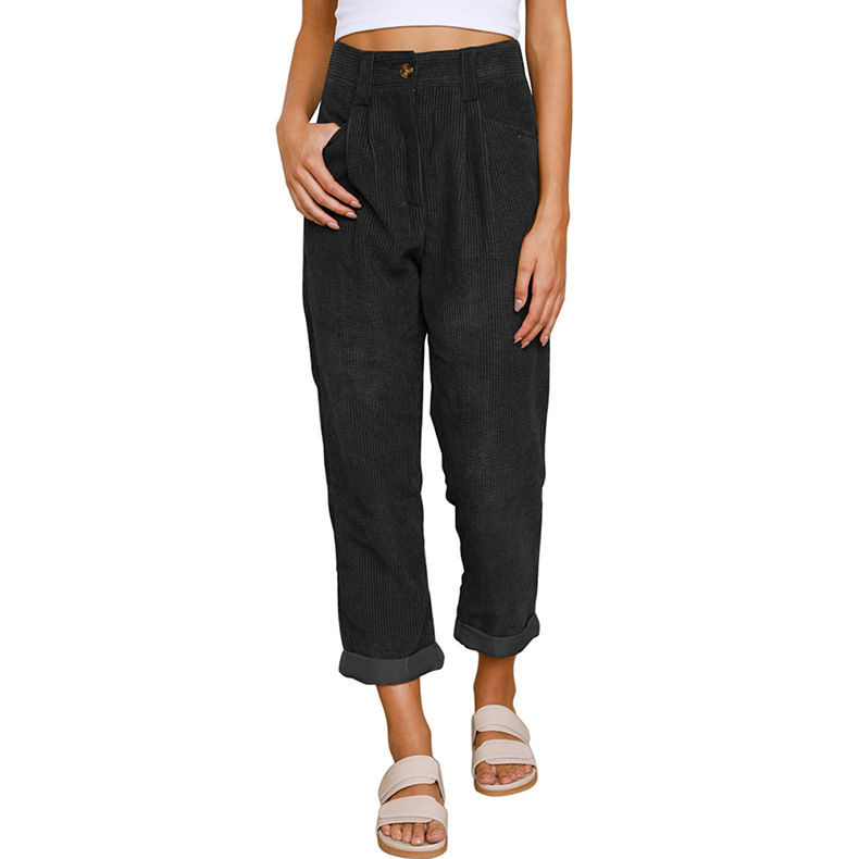 Women's Clothing Women's High Waist Casual Pants Autumn Solid Color Corduroy Loose Straight Pants Style For Formal & Casual For Women_ecoleips.com