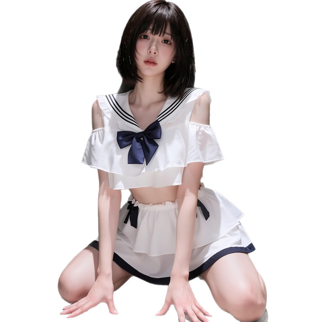 Huajiao Film Academy Style JK Uniform Sailor Suit Bow Ruffle Set Cute Interesting Underwear Can Be Weared Outside