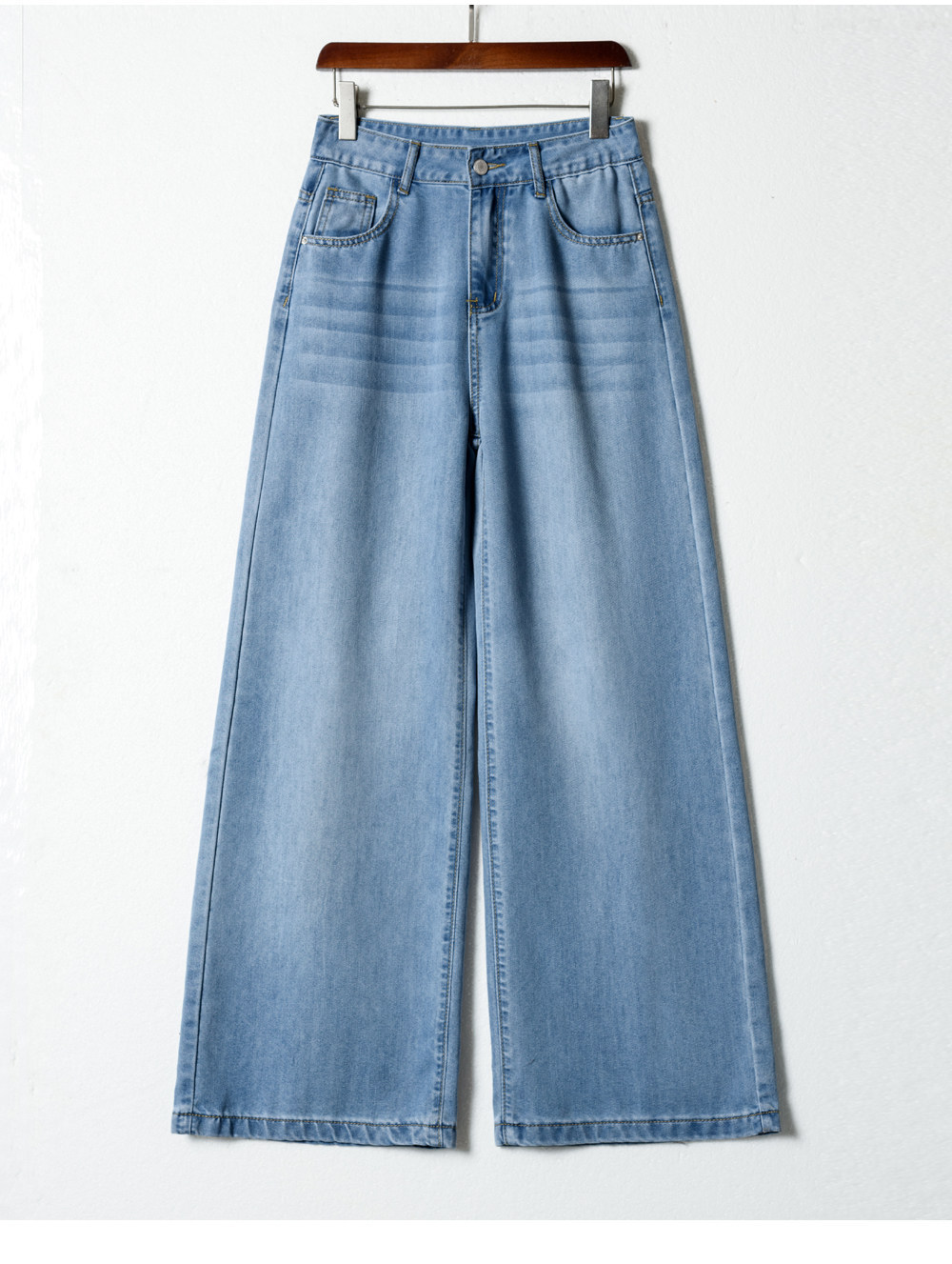 Quần jean ống rộng nữ cạp cao vải lụa mỏng mùa hè — Vintage màu xanh mở rộng chi tiết 6