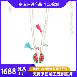 跨境热卖 好朋友BFF系列可爱西瓜流苏项链套装 合金滴油加葱吊坠