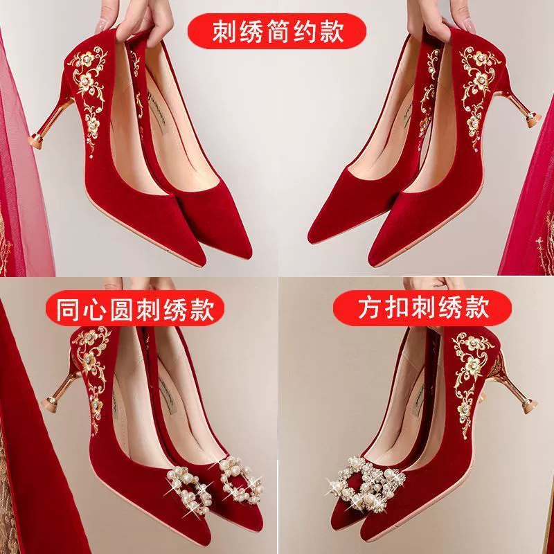 Зимние модельные свадебные туфли Xiuhe, женские новинки 2023 года, на высоком каблуке красного цвета, не уставающие ноги, китайские свадебные туфли для невесты
