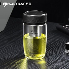 万象单层玻璃杯子男士加厚泡茶杯家用商务办公时尚曲线大肚水杯