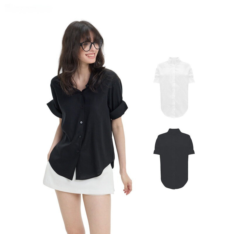 Veryrarem Lyocell Linen Handmade Rolled-Sleeve Short-Sleeve Shirt