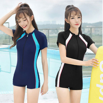 泳裝運動款小胸連體泳衣女平角保守修身遮肚顯瘦大碼學生泳裝溫泉
