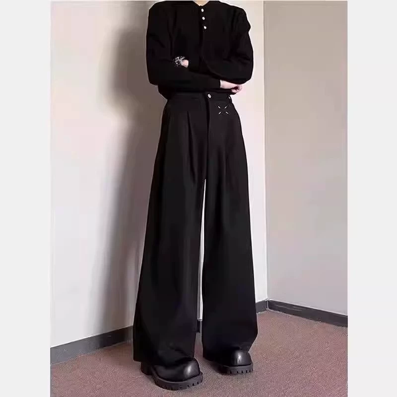 Мужские широкие классические брюки Cleanfit с микро-расклешенными штанинами, стильные, стильные, элитные брюки из ледяного шелка в американском стиле с высокой талией.