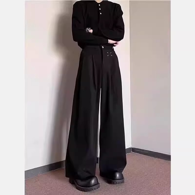 Cleanfit Flared Wide-Leg Dress Pants for Men, High-Waisted with a Stylish and Sophisticated Drape, American-Style Ice Silk Suit Pants