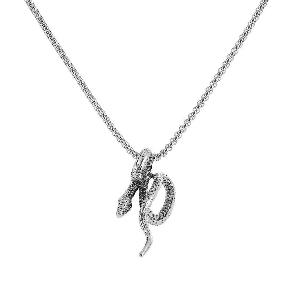 Exaggerated winding shaped personalized necklace pendant trendy punk vintage silver animal snake chain_voghion.com