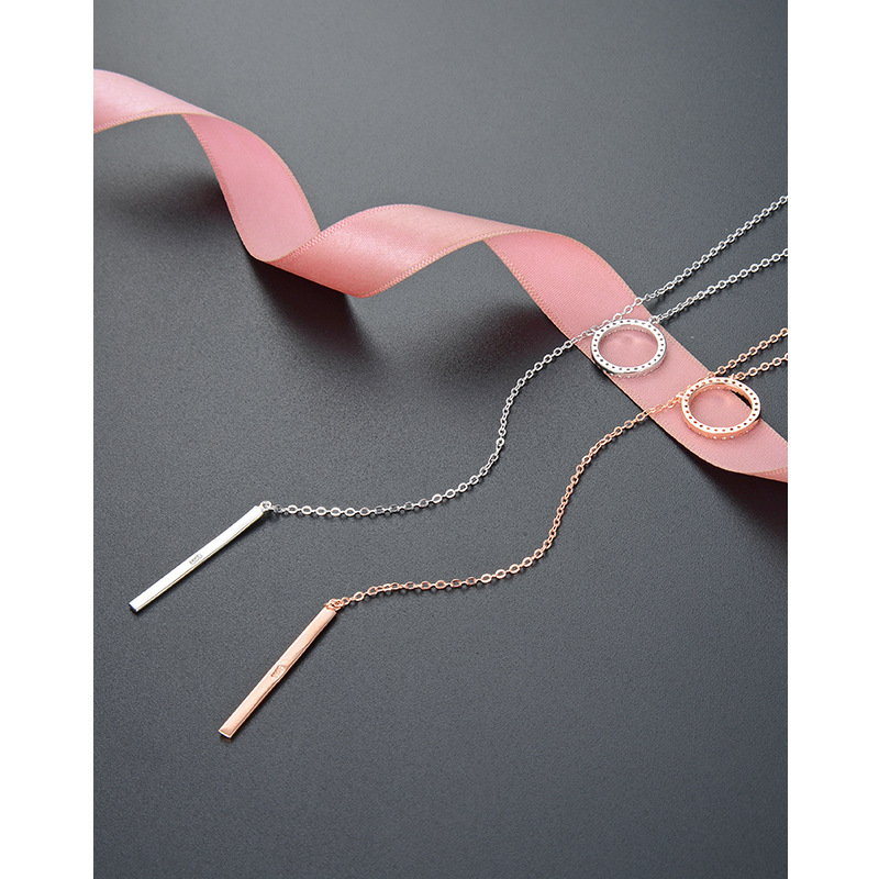 Luz nicho de lujo de alto grado suéter cadena círculo colgante Cadena de clavícula S925 plata esterlina diamante incrustado Collar largo de la borla de las mujeres