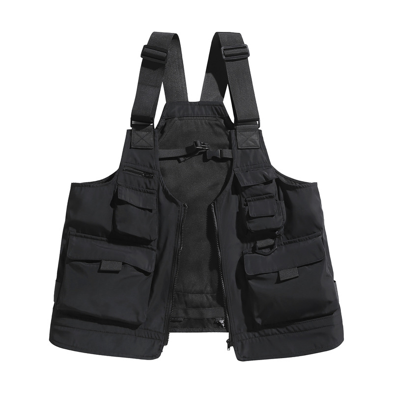 作業服日本のレトロなマルチポケット機能的なスタイルのベストノースリーブベストベスト兼用ショルダーバッグジャケットメンズトレンディなプリント|undefined