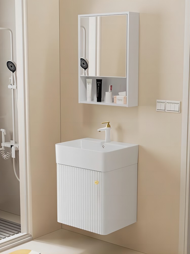 Pequeño apartamento gabinete de baño simple integrado de cerámica baño estrecho lavabo combinación gabinete