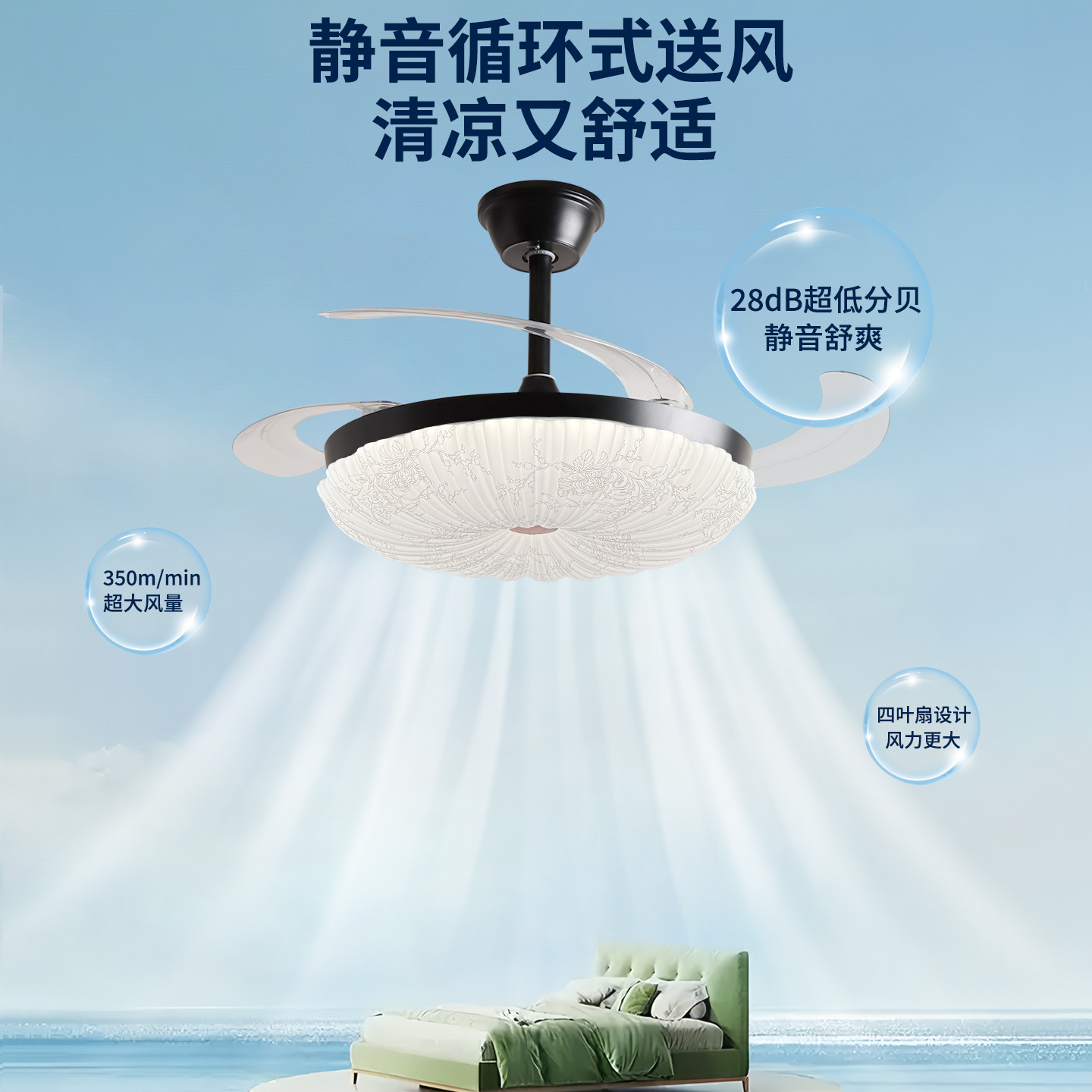 Zhongshan lámparas ventilador invisible lámpara ventilador de techo 2026 nuevo techo de la casa sala de estar comedor dormitorio ventilador de lámpara candelabrada