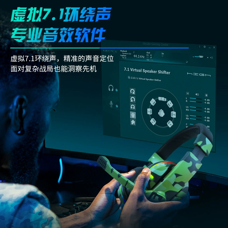 RGB светящиеся киберспортивные наушники для компьютера с кабелем, с микрофоном «микрофон-ветка», телескопические складные, PS4, камуфляж