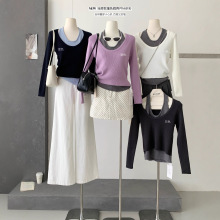 寺迈温柔风假两件针织衫女长袖秋冬新款修身显瘦简约百搭打底挂脖