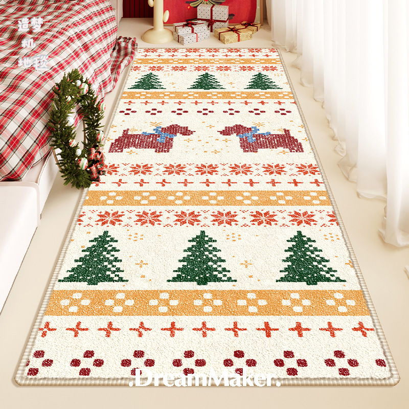 费尔岛小狗圣诞地毯卧室客厅地垫床边毯出租屋脚垫卡通装饰防滑毯