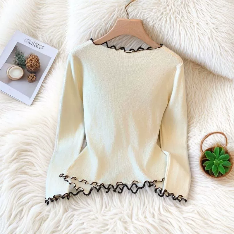 Жирная Eю Large Size [French Style] Чистое желание деревянные уши нижнее белье женская осень и зима дизайн внутри маленькая рубашка контрастный цвет верхняя одежда