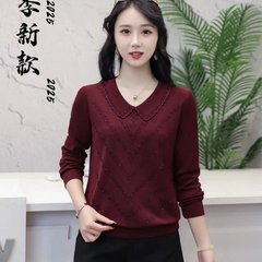 2025秋季新款时尚娃娃领烫钻宽松显瘦气质百搭减龄长袖打底衫上衣