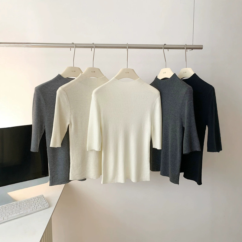 Early autumn basic versatile elegant mid-sleeve slim-fit slimming knit top for women Early autumn basic versatile elegant mid-sleeve slim-fit slimming knit top for women
