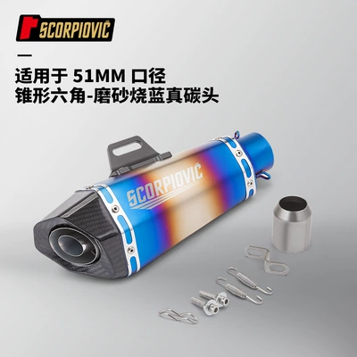 tail muffler is suitable for | Motorcycle exhaust pipe - tapered-hexagon-frosted-burned-blue-true-carbon-head