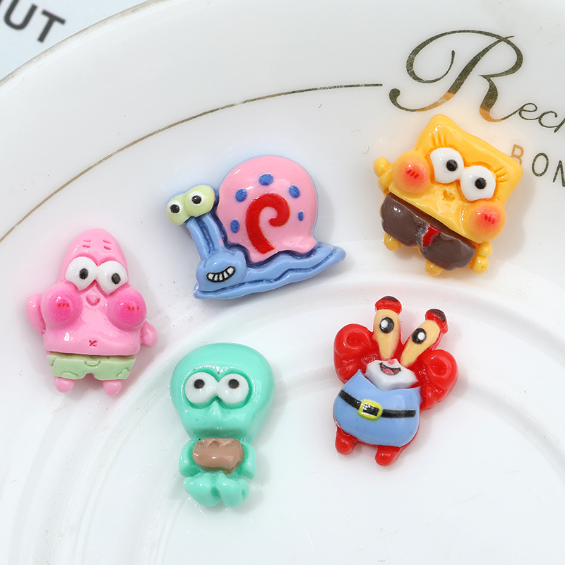 Caricatura Mini SpongeBob diy accesorios de resina crema pegamento para el cabello agujero de botón de zapatos accesorios de soporte de caso de teléfono móvil