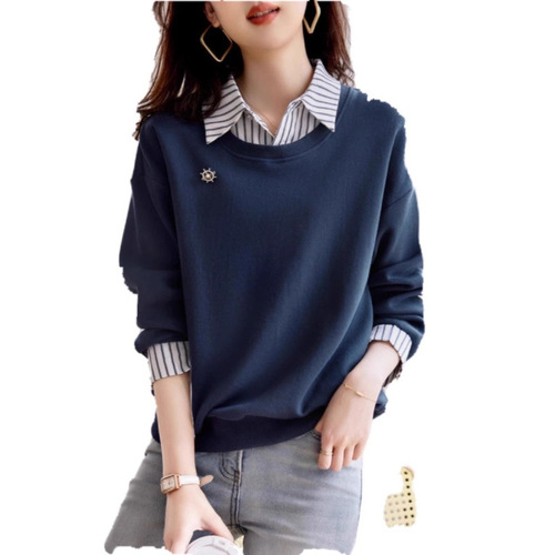 Women's New Fashion and Stylish Youthful Long-Sleeve Hoodie, Autumn New Casual Slimming Pseudo-Two-Piece Hoodie for Women in Autumn