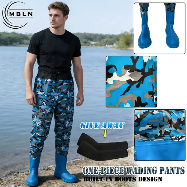 Durable Non-Slip Outdoor Fishing Pants, One-Piece Pants with Rain Boots, Half-Length Men's Fishing Pants