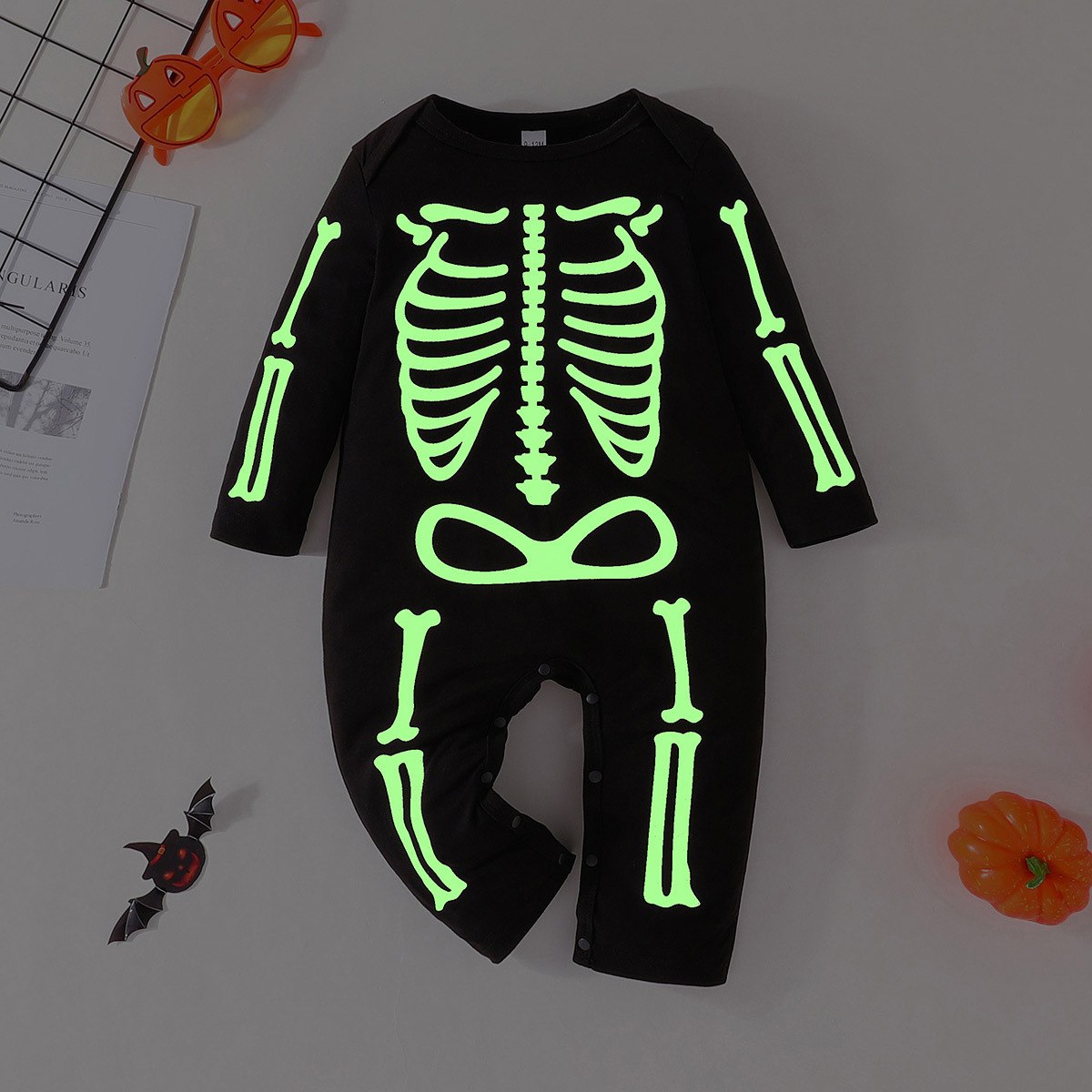 Baby Skeleton Jumpsuit With Glowing Effect For Halloween Party_voghion.com
