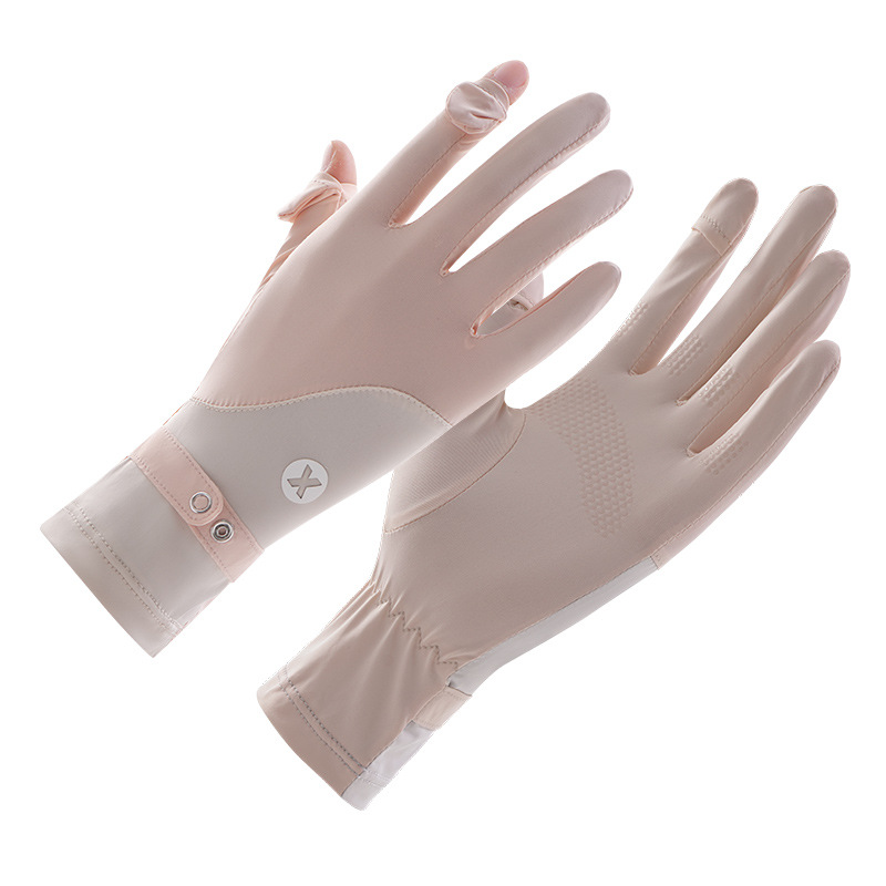Guantes finos verano damas primavera y verano ciclismo antideslizante al aire libre protección solar sombra conducción con fugas de dedos pantalla táctil guantes de seda de hielo