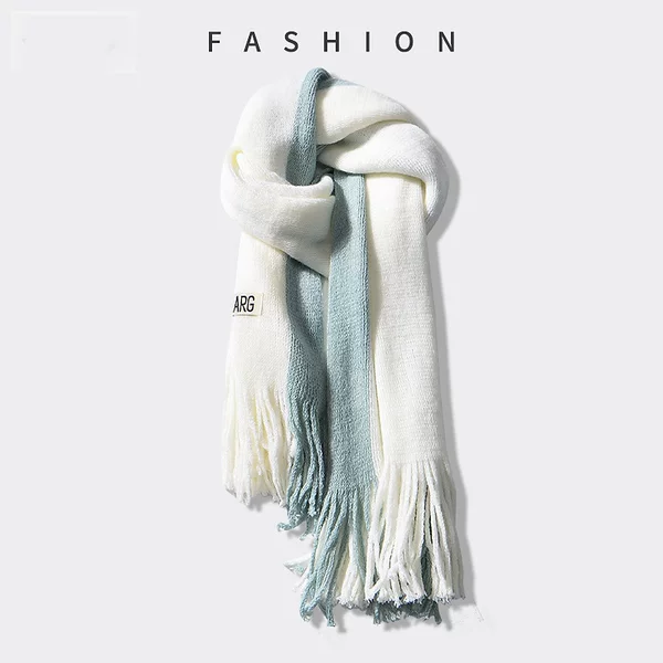 Two-Color Stitching Contrasting Color Scarf for Male and Female Students Gift Winter New Versatile Tassel Shawl Warm Scarf Korean Version