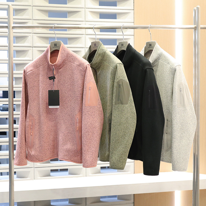Outdoor Fleece Jacket for Men and Women, Autumn and Winter Fleece Stand-Up Collar Jacket, Bottoming Knitted Cardigan, Couple Sports Jacket