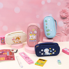 Creative cartoon hand-held pull-out stock bag organizer multi-functional fresh and clean zipper pen case with flip cover large capacity stationery box