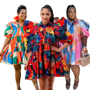 77497 Amazon Independent Station European and American Lady Women's Fashion Casual Ruffled Button Dress Shirt
