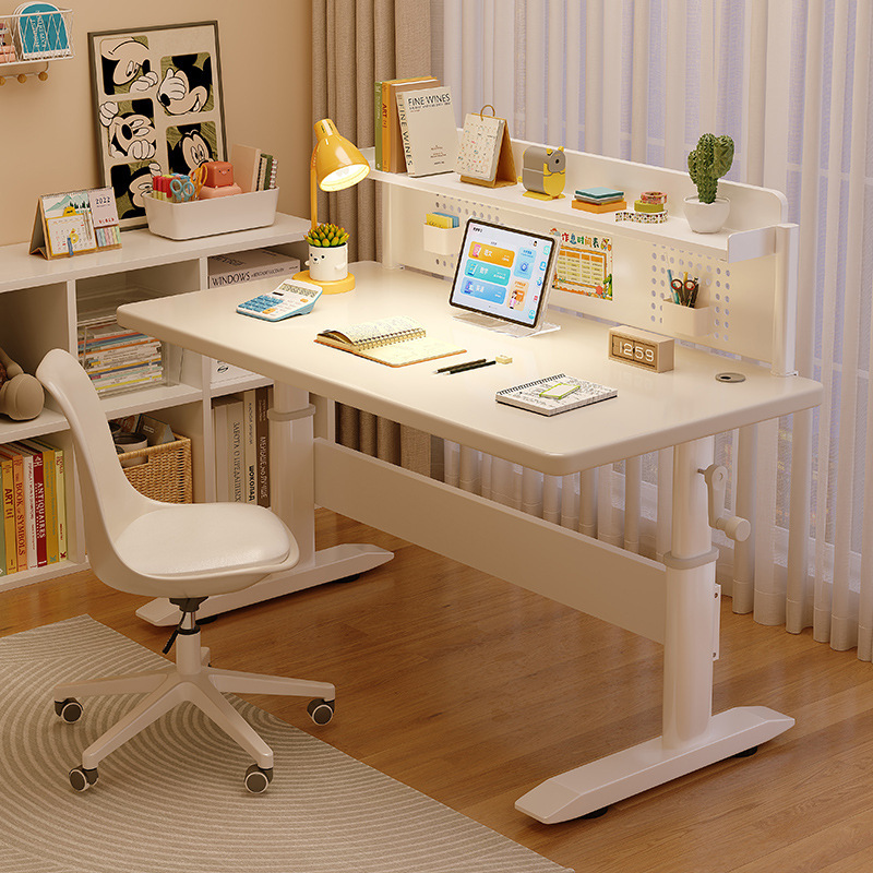 Escritorio de elevación, escritorio de estudio para niños, escritorio de madera maciza para el hogar de los estudiantes, escritorio de computadora para estudiantes de secundaria y secundaria, estantería