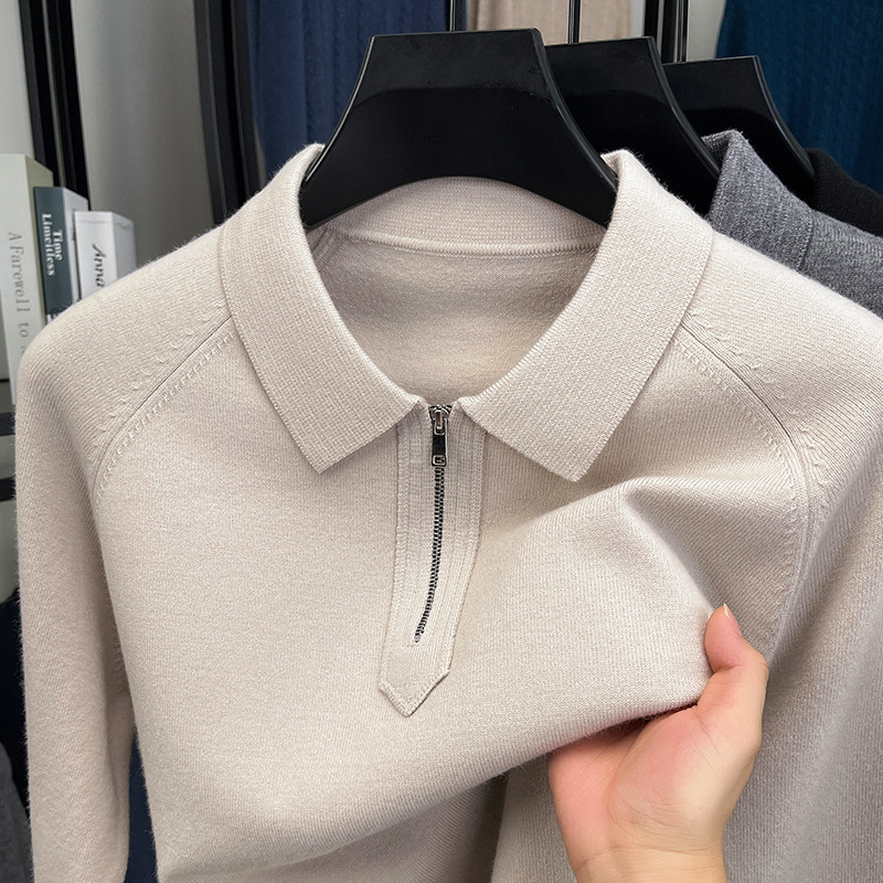 Half-Zip Lapel Knitwear Men's 2025 Autumn and Winter Korean Style Jacquard Casual Knitwear Middle-Aged Bottoming Shirt Men's Clothing