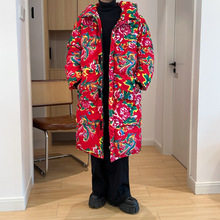 大码防寒棉袄团队棉服东北保暖服连帽长款棉衣外套中国风汉服大花