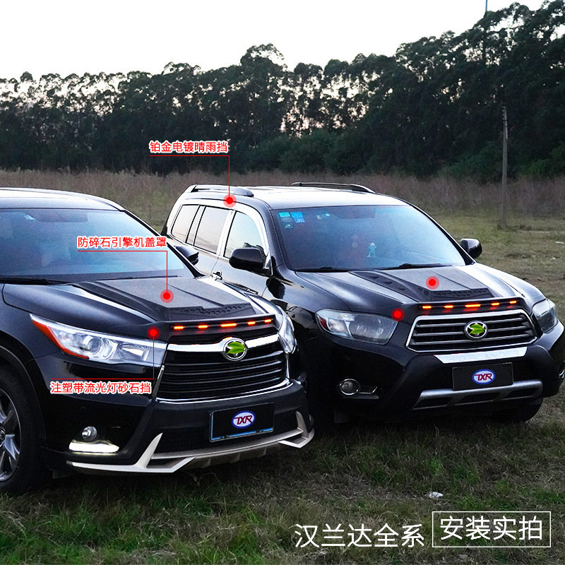Tenxinrui adecuado para Toyota Highlander coche modificado coche ventana lluvia ceja lluvia escudo con luz arena piedra escudo accesorios suministros