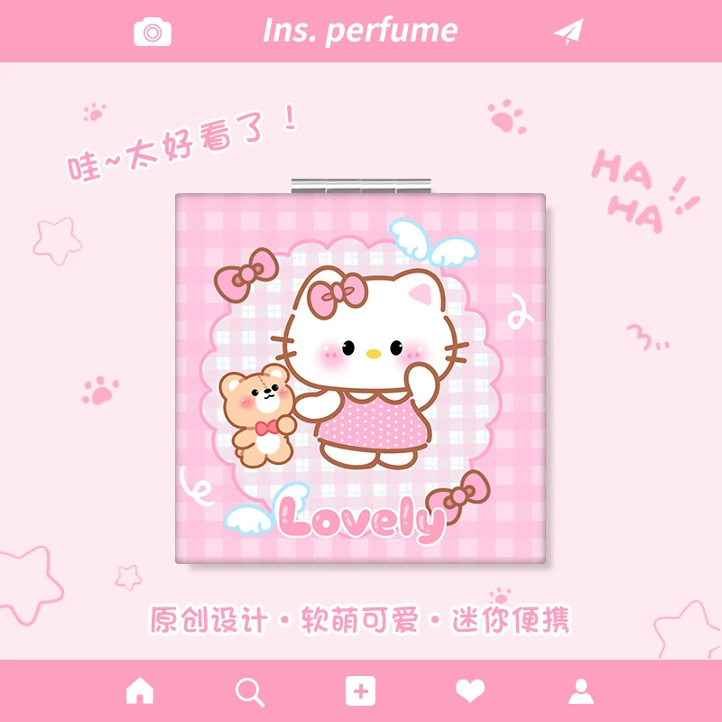 Small handheld folding square cartoon double-sided mirror