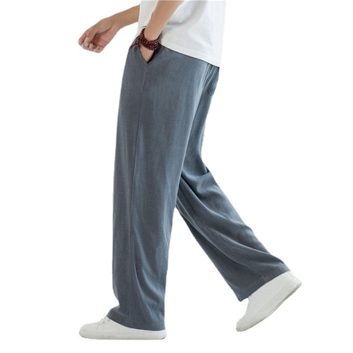 Wide-leg trousers, drapey trousers, men's fairy trousers, spring and autumn cotton and linen summer thin linen trousers, loose men's trousers