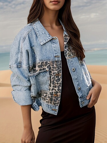 Solid Color Long Sleeved Worn Denim Jacket Single Breasted