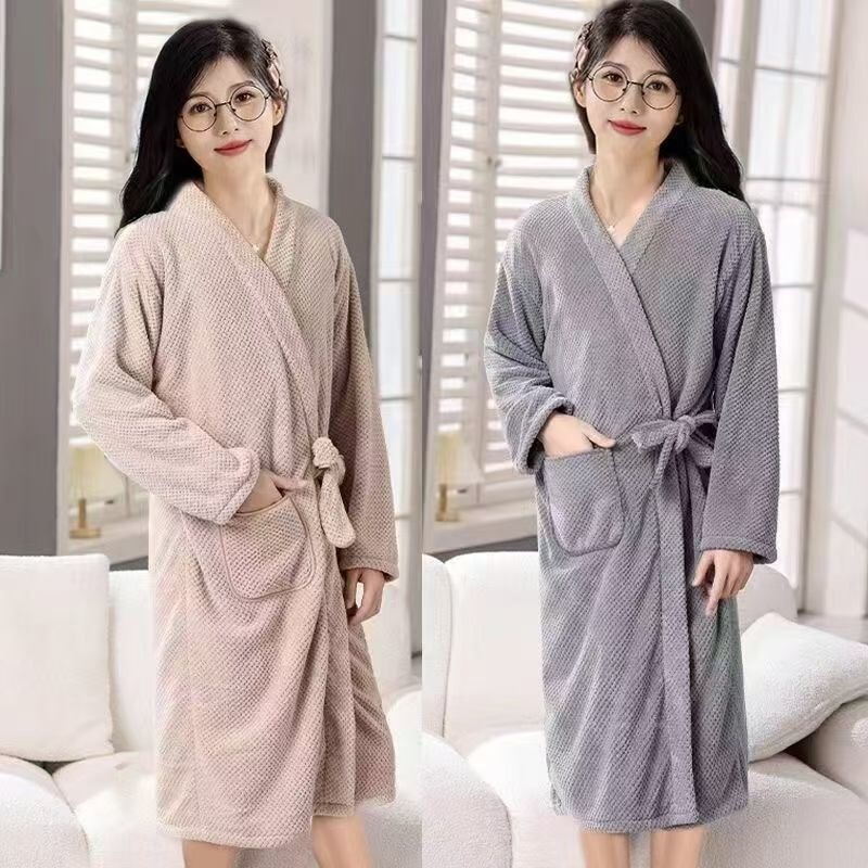Men's Bathrobe, Bath Skirt, Adult Bath Towel, Thickened Long-Sleeved Water-Absorbent Couple's Autumn and Winter Men's and Women's Nightgown, Soft Bathing Bathrobe