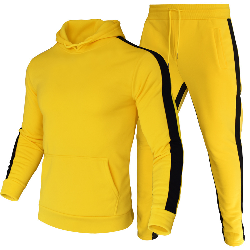 Felpa da uomo a righe autunno e inverno nuovo prodotto multicolore con cappuccio alla moda marchio due pezzi set_voghion.com