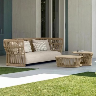 Outdoor Rope Sofa Villa Courtyard Leisure Chair Nordic Outdoor Garden Balcony Rattan Sofa Chair Coffee Table Combination