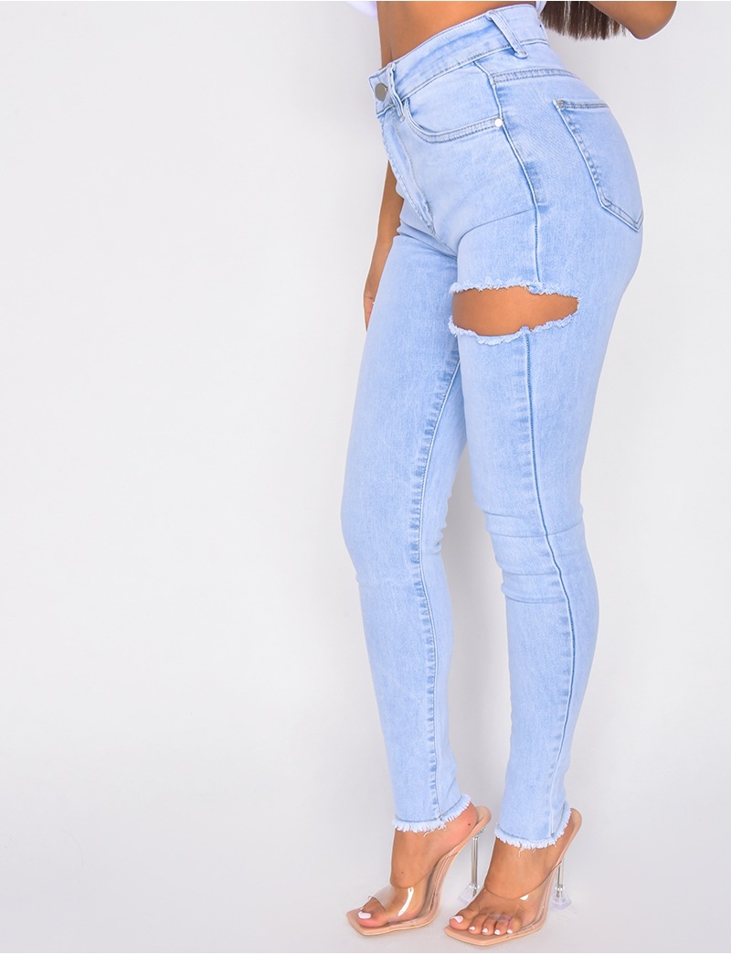 ripped elastic jeans nihaostyles clothing wholesale NSTH80378