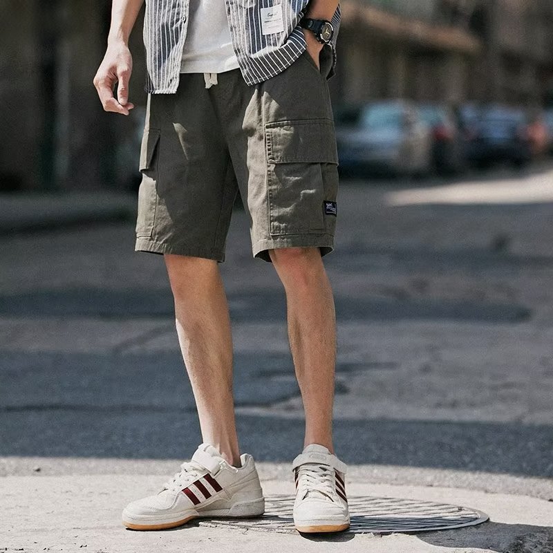 Trendy Shangton-2024 New Summer Style Japanese Style Style Loose Large Flap Pocket Pants Cargo Shorts Men's Casual Pure Color Five-Quarter Pants Trendy Trendy Shangton-2024 New Summer Style Japanese Style Style Loose Large Flap Pocket Pants Cargo Shorts Men's Casual Pure Color Five-Quarter Pants Trendy