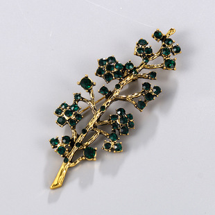 New antique flower brooch zinc alloy plating full diamond branch corsage accessories personalized fashion pin